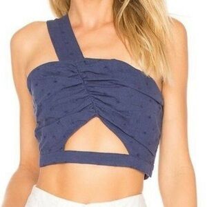 Revolve Tularose Allie Top in Navy Blue Size Medium Linen Crop Top